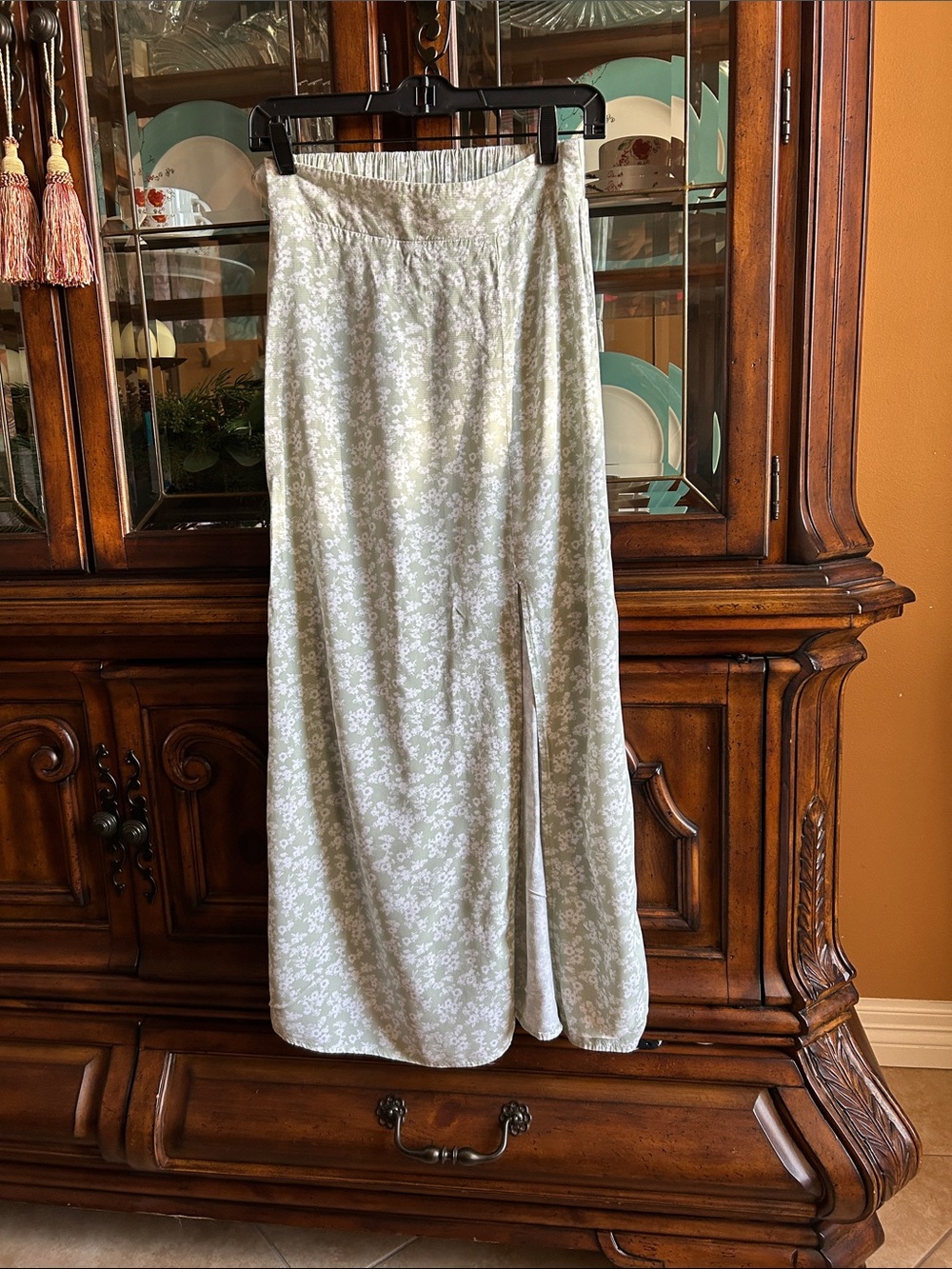 No Boundaries Light Green Floral Maxi Skirt